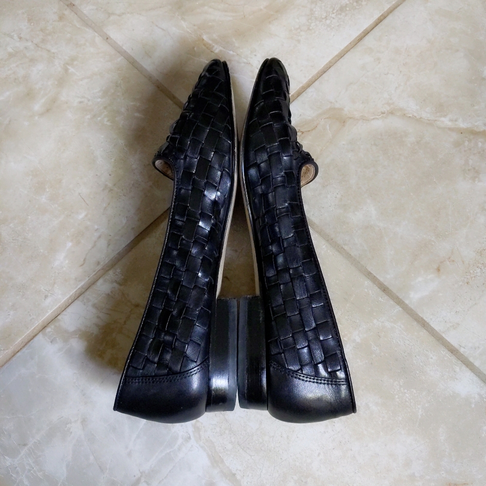 Vintage 1990s Enzo Angiolini Black Leather Woven Soft Loafers 8M - Picture 4 of 8